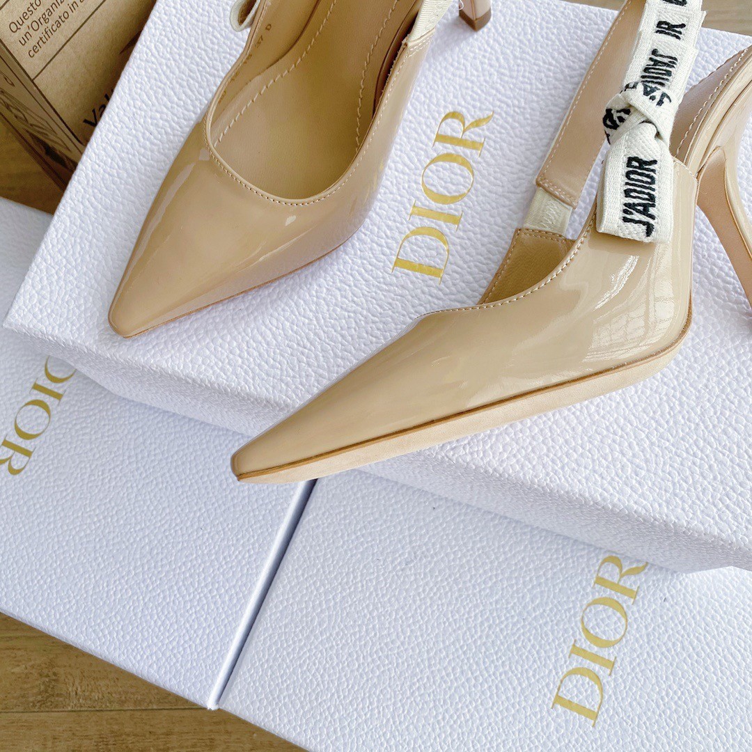 Replica Dior J Adior Slingback Pumps 100mm In Nude Patent Calfskin