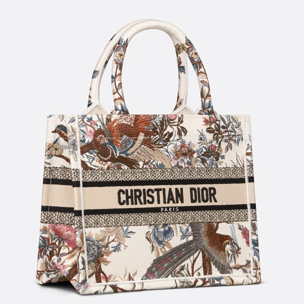 Christian Dior Book Tote In Ecru Multicolor Dior Jardin d'Hiver Embroidery  (White)