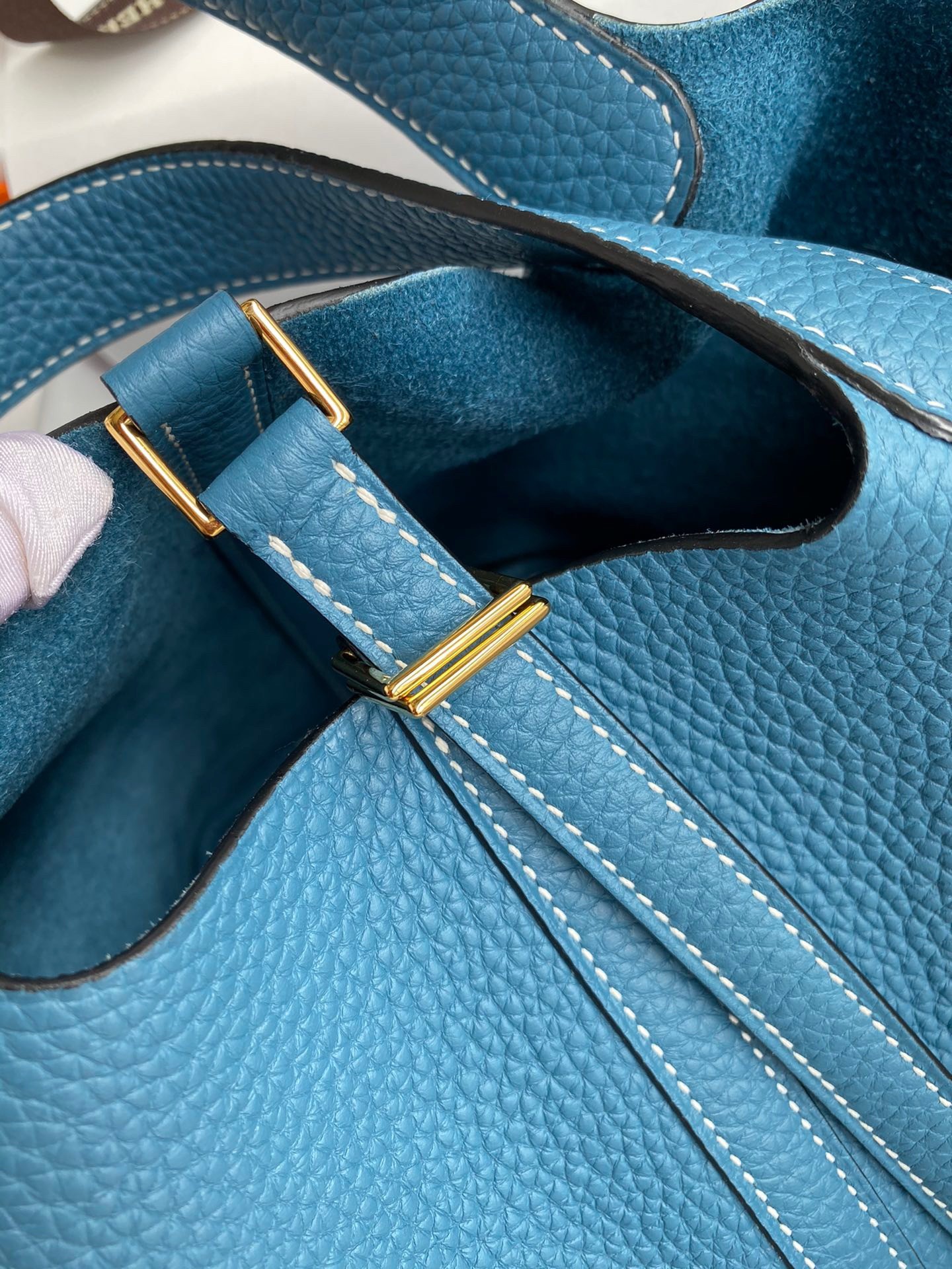 Replica Hermes Picotin Lock 18 Handmade Bag in Blue Jean Clemence Leather