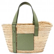 Loewe Small Basket Bag in Raffia and Rosemary Calfskin