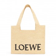 Loewe Small LOEWE Font Tote in Natural Raffia