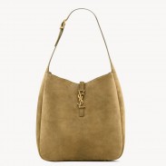 Saint Laurent Le 5 À 7 Supple Large Hobo Bag in Green Suede Leather