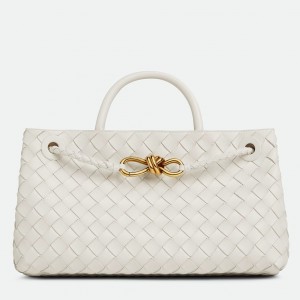 Bottega Veneta Andiamo Small East/West Bag in White Intrecciato Lambskin