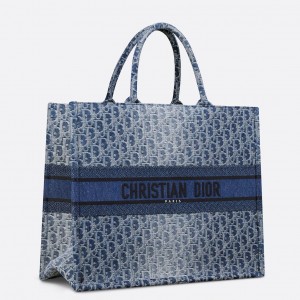 Dior Large Book Tote Bag in Blue Denim Oblique Jacquard 
