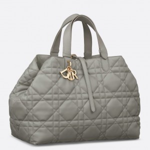 Dior Toujours Large Bag in Grey Macrocannage Calfskin