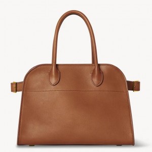 The Row Margaux 10 Top Handle Bag in Brown Leather 