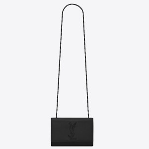 Saint Laurent Kate Chain Small Bag In All Black Grained Leather