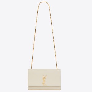 Saint Laurent Kate Chain Medium Bag In White Grained Leather