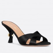 Dior Tribales Heeled Slide Sandals in Black Satin