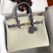 Hermes HSS Birkin 30 Bicolor Bag in Beton and Gris Agate Ostrich Leather 