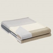 Hermes H Drapeau Blanket in Acier and Perle Cashmere