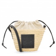 Loewe Drawstring Bucket Bag in Palm Leaf and Black Calfskin