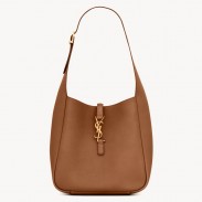 Saint Laurent Le 5 À 7 Supple Small Hobo Bag in Brown Leather