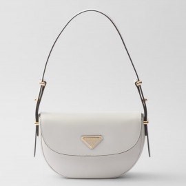 Prada Arque Shoulder Bag with Flap in White Leather