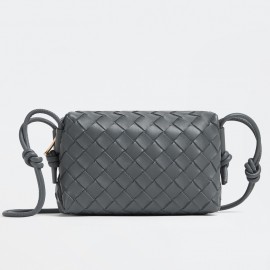 Bottega Veneta Loop Mini Bag In Grey Intrecciato Lambskin