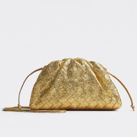 Bottega Veneta Mini Pouch with Strap in Gold Metallic Lambskin