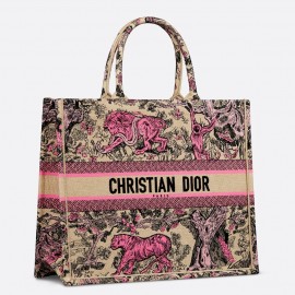 Dior Large Dioriviera Book Tote in Raffia with Pink Toile de Jouy Sauvage Embroidery 