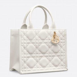 Dior Small Book Tote Bag with Strap in White Macrocannage Calfskin