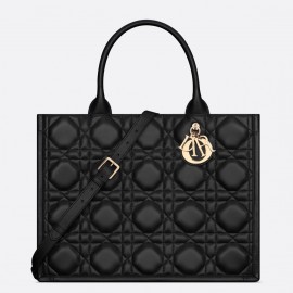 Dior Medium Book Tote Bag with Strap in Black Macrocannage Calfskin