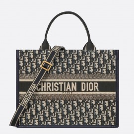 Dior Medium Book Tote Bag with Strap in Blue Dior Oblique Canvas