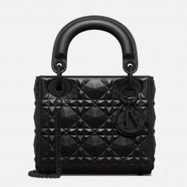 Dior Lady Dior Mini Bag In Black Calfskin with Diamond Motif