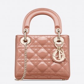 Dior Lady Dior Mini Chain Bag with Chain in Nude Patent Calfskin