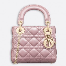 Dior Lady Dior Mini Chain Bag with Chain in Lotus Pearlescent Lambskin