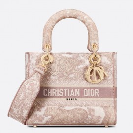 Dior Lady D-Lite Medium Bag In Pink Toile de Jouy Embroidery