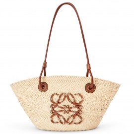 Loewe Small Anagram Basket Bag in Iraca Palm and Brown Calfskin