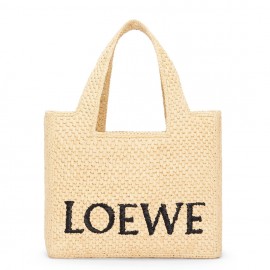 Loewe Small LOEWE Font Tote in Natural Raffia