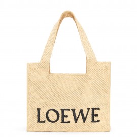 Loewe Small LOEWE Font Tote in Natural Raffia