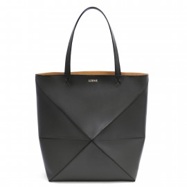 Loewe Large Puzzle Fold Tote Bag in Black Calfskin