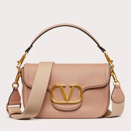 Valentino Alltime Shoulder Bag in Beige Grained Leather