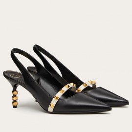 Valentino Black Rockstud Slingback Pumps With 70mm Sculpted Heel