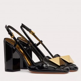 Valentino One Stud Slingback Pumps 100mm In Black Patent Calfskin