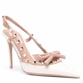 Valentino Rockstud Bow Slingback Pumps 100mm in White Patent Leather