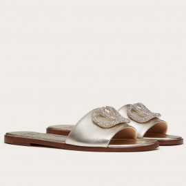 Valentino VLogo Glow Slides In Metallic Nappa Leather