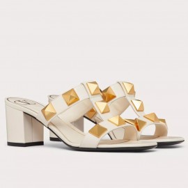 Valentino Roman Stud Slide Sandals 60mm In White Calfskin