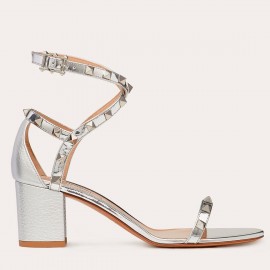 Valentino Rockstud Sandals 60mm In Silver Calfskin