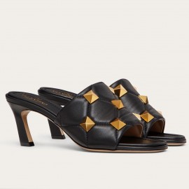 Valentino Roman Stud Slide Sandals 65mm In Black Leather