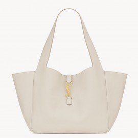 Saint Laurent LE 5 A 7 Bea Tote Bag in White Grained Leather 