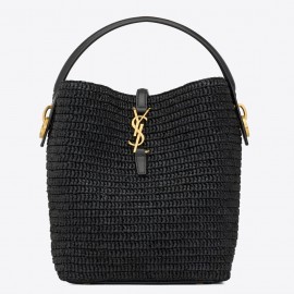 Saint Laurent Le 37 Bucket Bag in Black Woven Raffia 