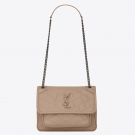 Saint Laurent Niki Baby Chain Bag In Beige Crinkled Leather