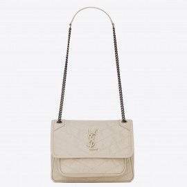 Saint Laurent Niki Baby Chain Bag In White Crinkled Leather