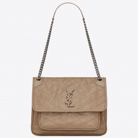 Saint Laurent Niki Medium Chain Bag In Beige Crinkled Leather