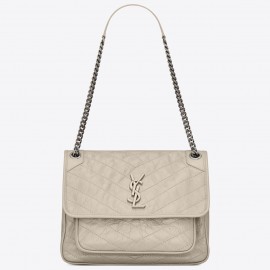 Saint Laurent Niki Medium Chain Bag In White Crinkled Leather