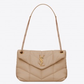 Saint Laurent Puffer Small Chain Bag In Beige Lambskin