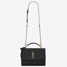 Saint Laurent Sunset Medium Top Handle Bag In Black Calfskin