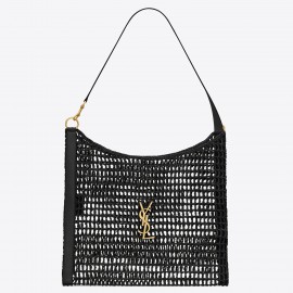 Saint Laurent Oxalis Shoulder Bag in Black Raffia