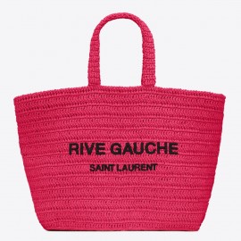 Saint Laurent Rive Gauche Tote Bag in Neon Pink Raffia Crochet